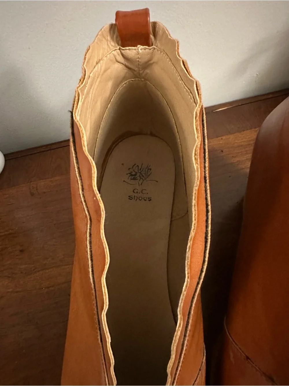 G.C. Shoes Tan Leather Scalloped Ankle Booties - Maris Size 8
